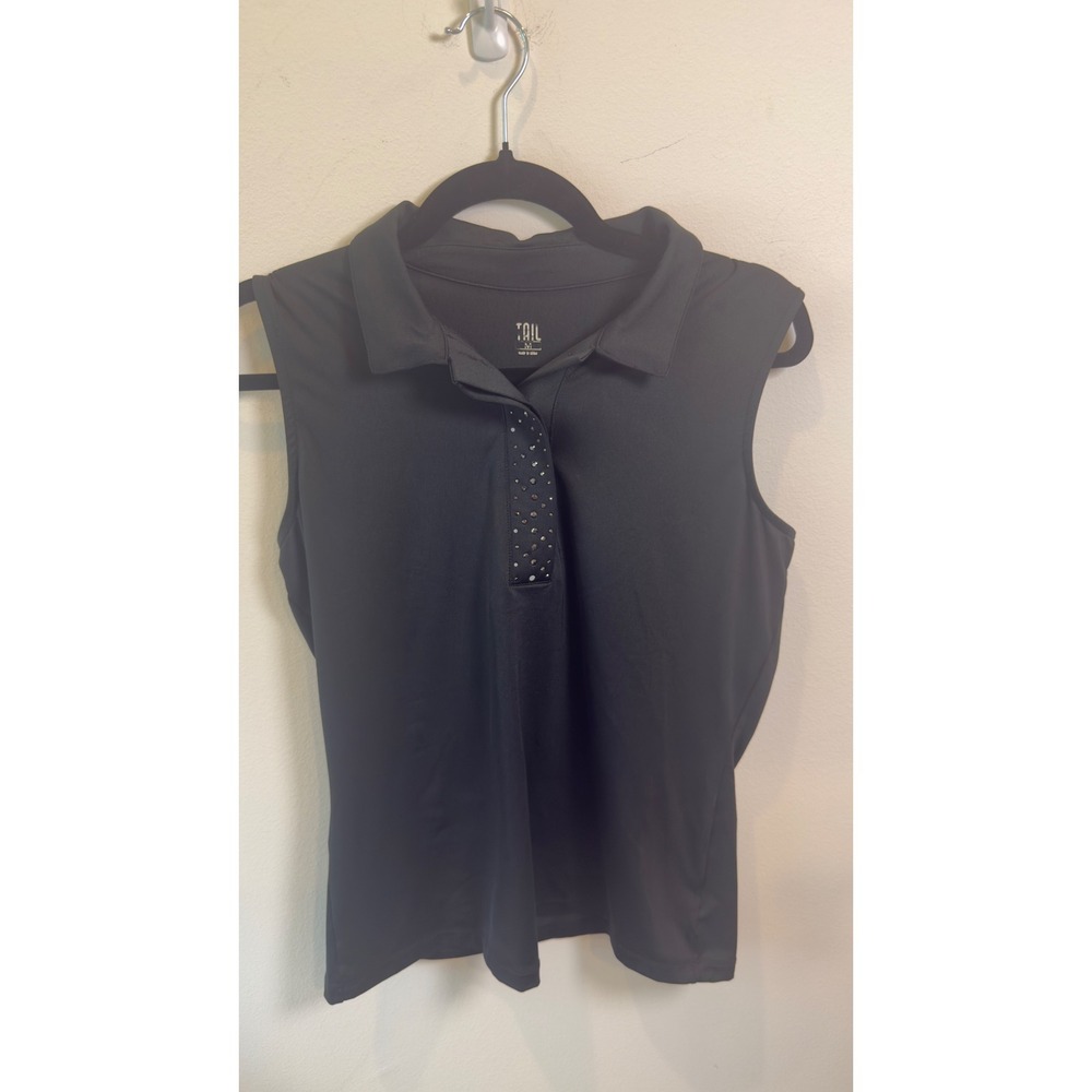 Tail Womens Sleeveless Golf Polo Top Black Rhinestone Placket GF1124-9999 Size M